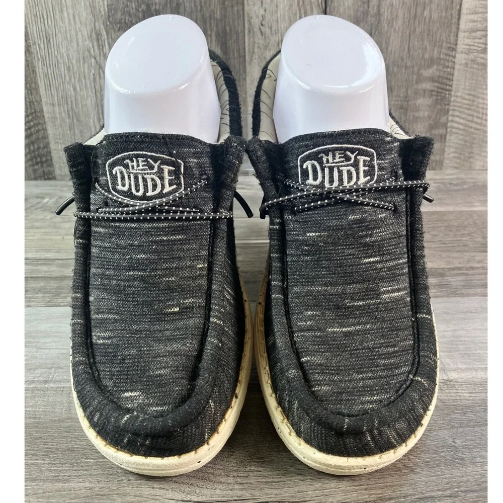 Hey Dude Wally Youth Stretch Black Marled Slip On Loafers Shoes Size 4Y